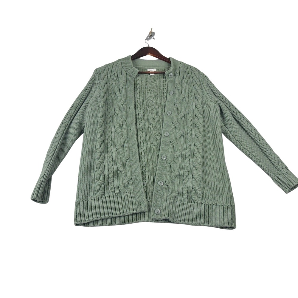 L.L.Bean Cardigan Sweater Womens XL Green Excellent Cotton Cable Knit 519581